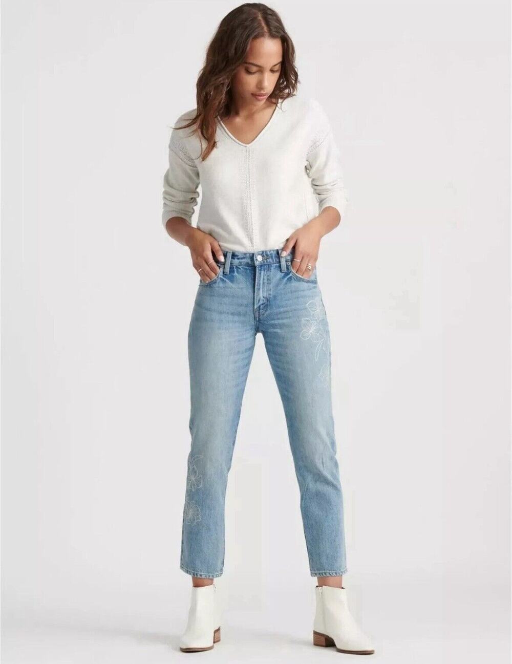 LUCKY BRAND SIENNA SLIM EMBROIDERED FLORAL BOYFRIEND JEAN NWOT SIZE 00/24
